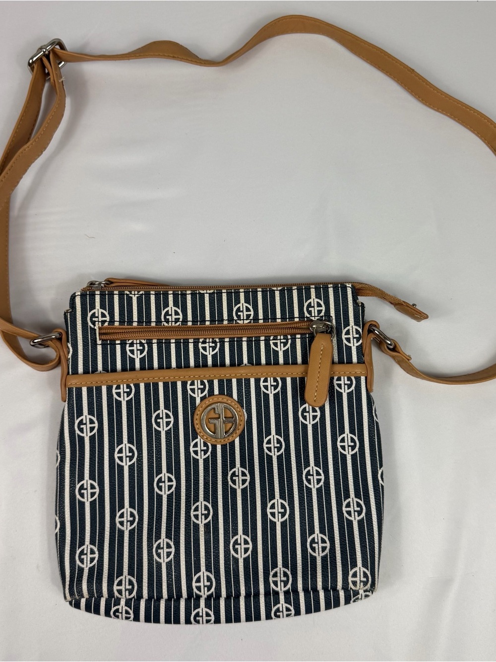 Giani Bernini Navy White Signature Stripe Monogram Crossbody Bag